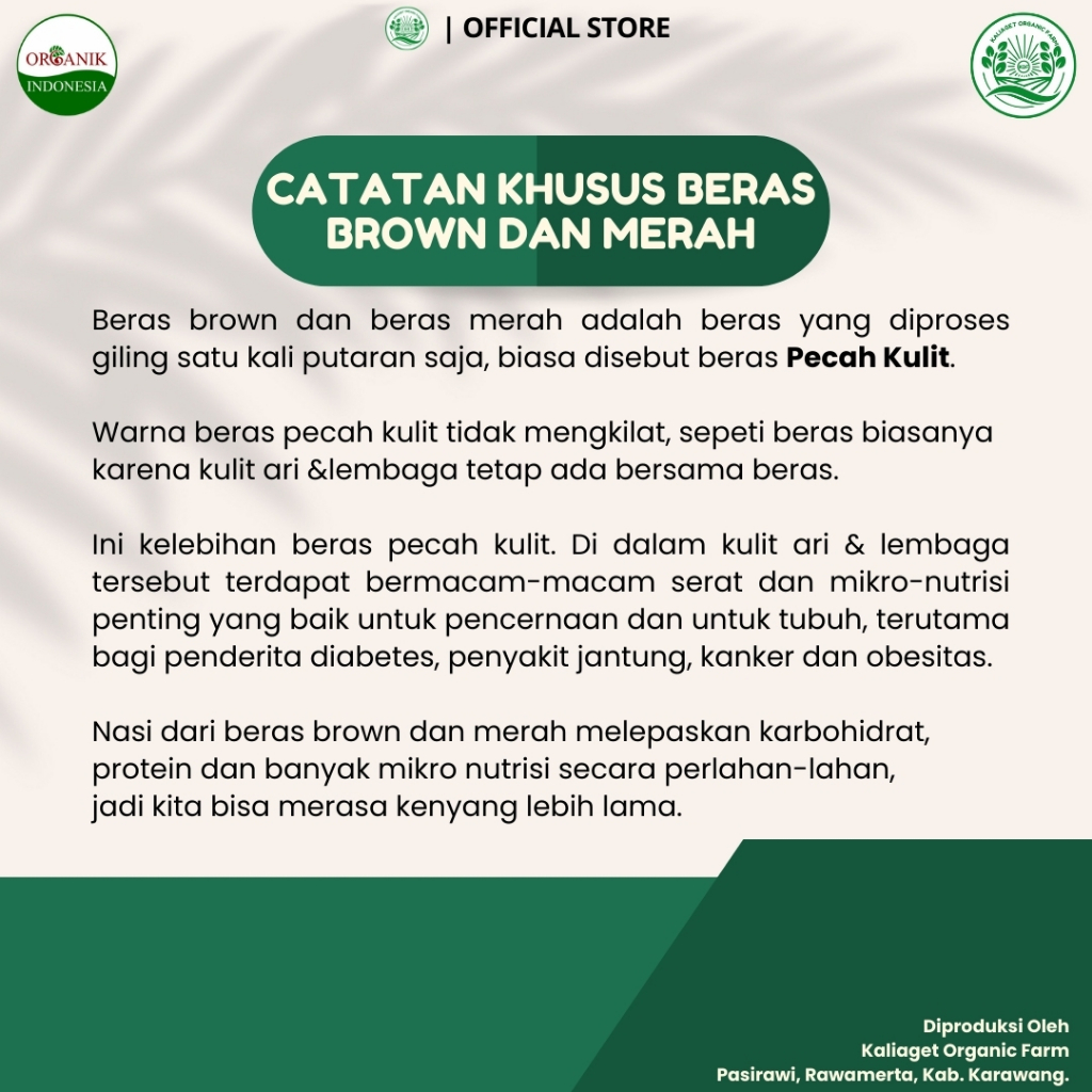 

RB22 Kaliaget Beras Organik PW Brown/Coklat 1 Kg (Pecah Kulit)