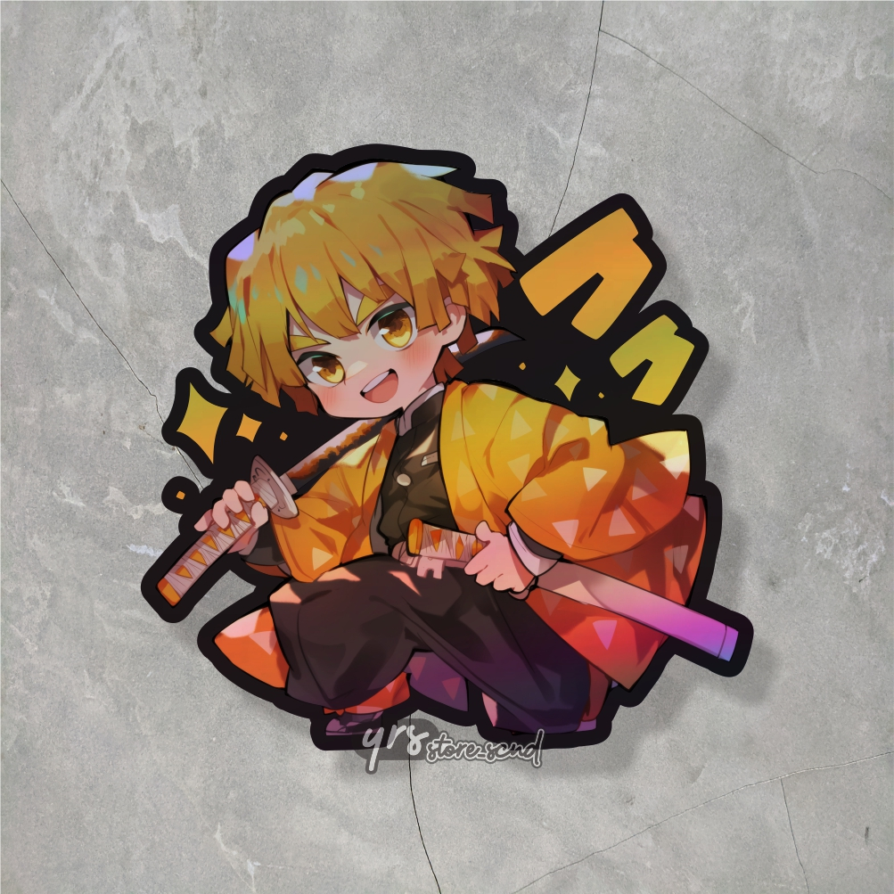 

Sticker Hologram Murah Max Decal Demon Slayer Zenitsu Ukuran +- 5,6 x 5,6 cm sticker case hp laptop dll