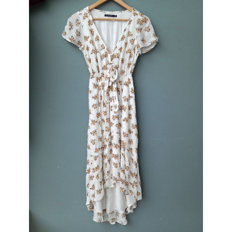 White Long Dress with Floral Motive by Abercrombie & Fitch