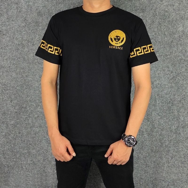 Cod Baju Kaos Pria Wanita Oversize Brand Distro Kekinian Warna Hitam Font VERSACE Original Quality L