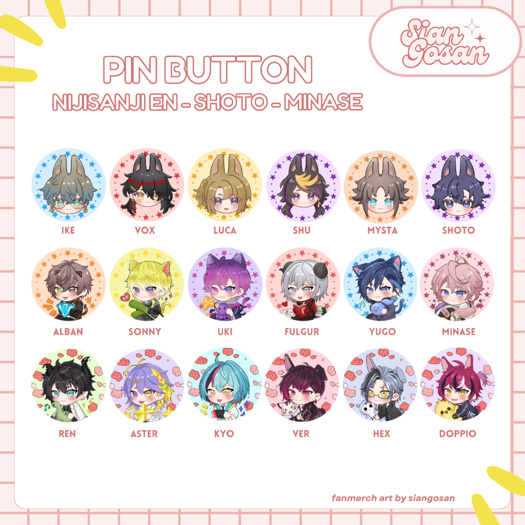 Nijisanji EN Shoto Minase Pin Button Glitter Vtuber Fanmerch