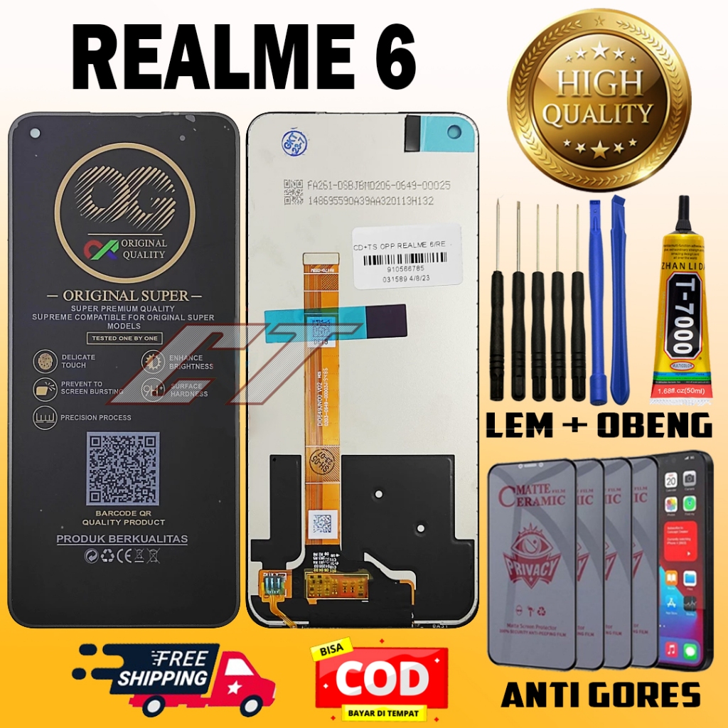 LCD TOUCHSCREEN REALME 6 LAYAR SENTUH ORIGINAL ORI ALL MEREK FULLSET