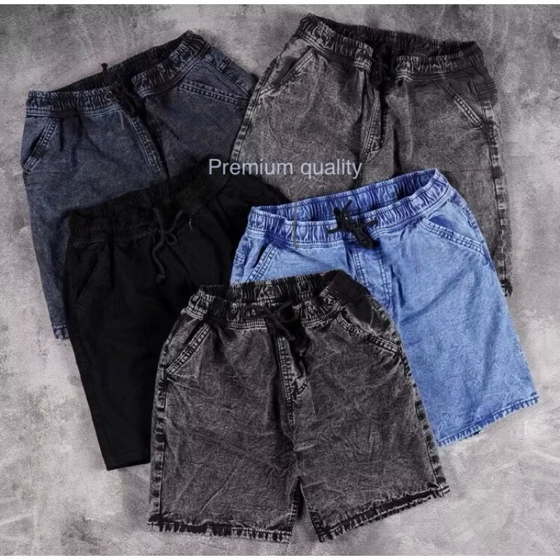 Celana Jeans Pendek Pria Celana Boardshort Celana Denim Pria Celana Santai Celana Pinggang Karet