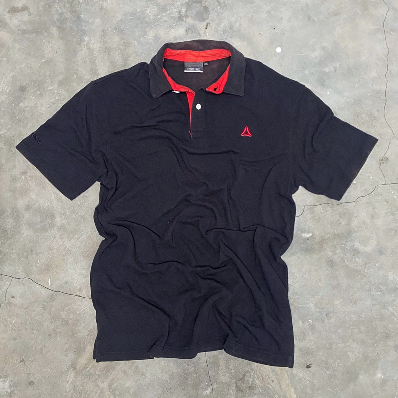 Thrift | Reebok Performance Fighting Black Red Polo Shirt Kemeja Hitam Merah Ufc Bela Diri Olahraga 