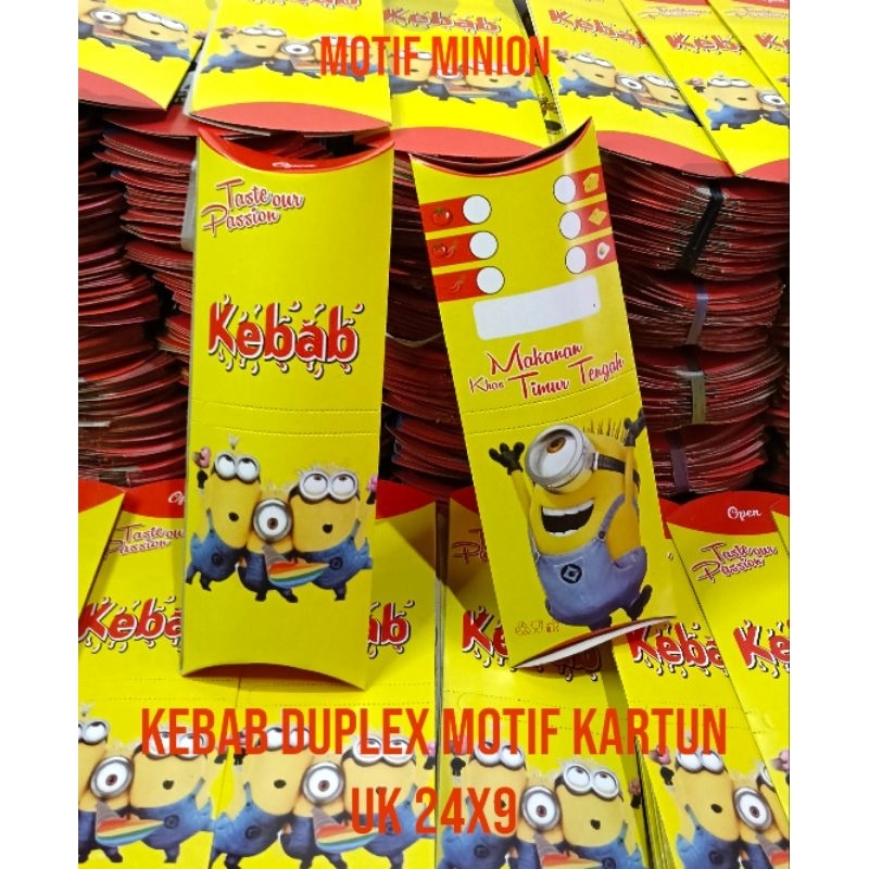 

Kemasan kebab Duplex motif karakter kungfu panda & minion (isi 50pcs).