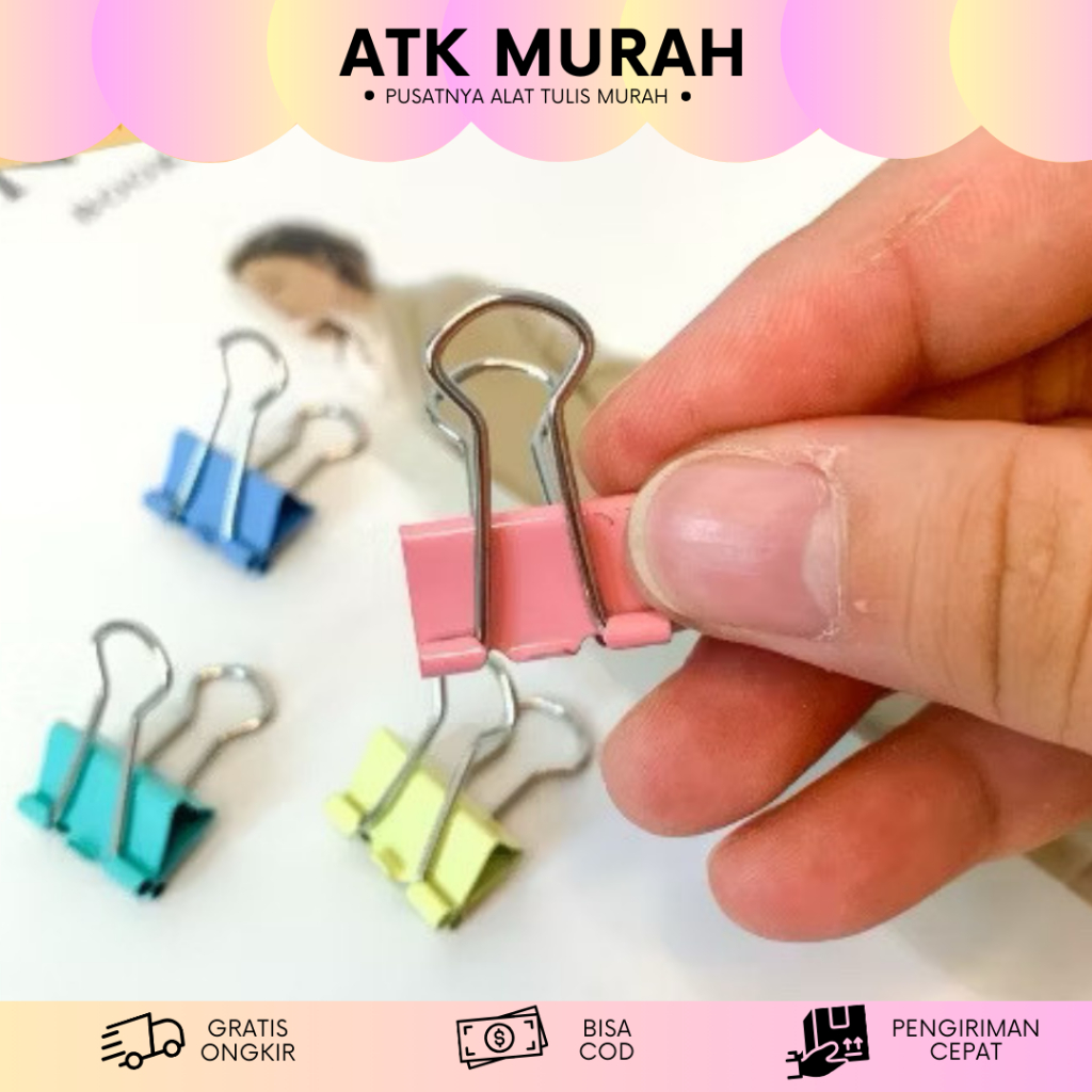 

BINDER CLIP PENJEPIT KERTAS DELI WARNA PASTEL ALAT TULIS SEKOLAH KANTOR IMUT MURAH TERJANGKAU
