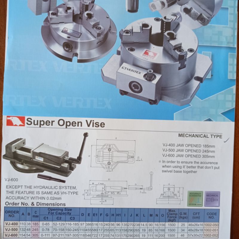 Vertex super open vise vj-500