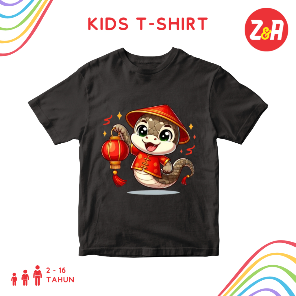 Kaos Anak IMLEK TAHUN BARU CINA 2025 | Baju Atasan Anak Lengan Pendek Kartun Imlek Shio Ular | Tshir