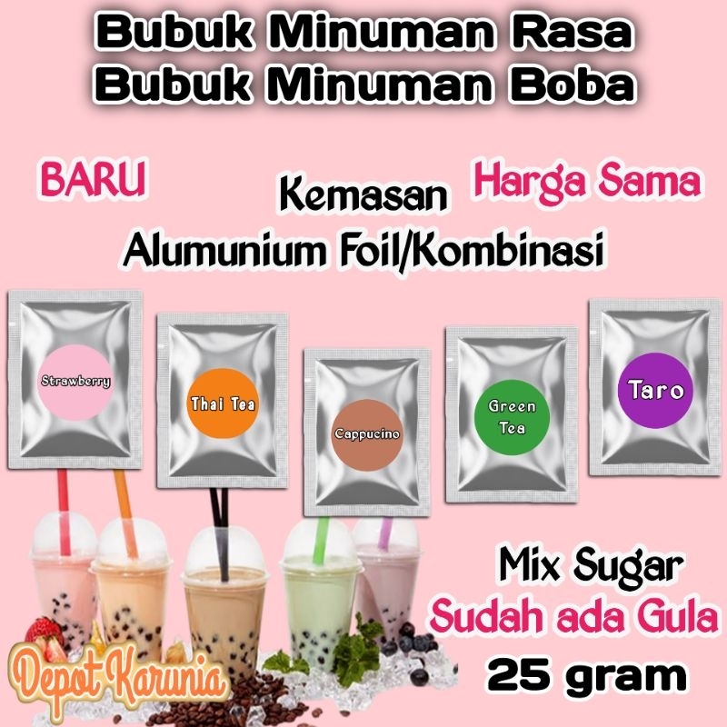 

Bubuk Minuman Rasa 25gr Serbuk Minuman Kekinian Aneka Rasa Terlaris Depot Karunia