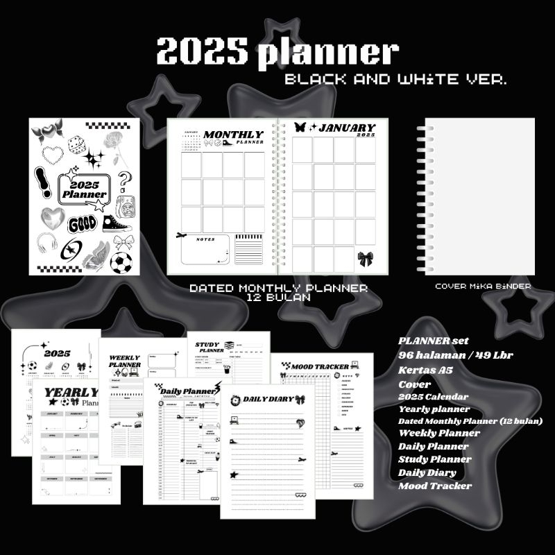 

[winds.room] 2025 Planner Agenda Black and White hitam putih aesthetic y2k Ver.