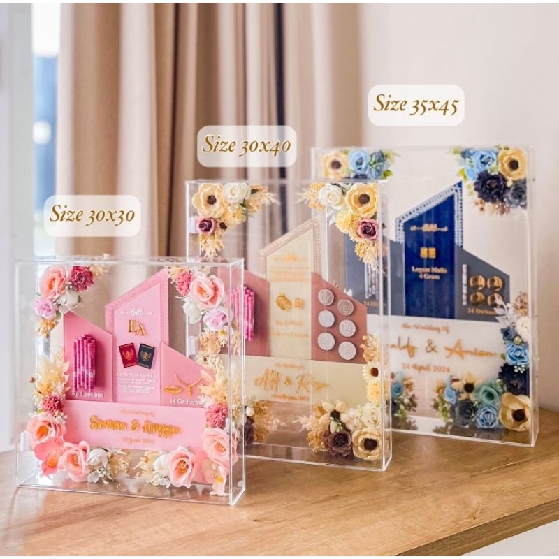 Mahar Full Akrilik Trapesium Free Custom Tema Warna Request Bunga, Mahar Full Akrilik Premium