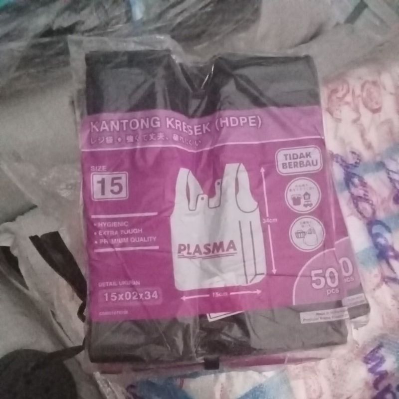 kantong plastik kresek ukuran 15x34 tebal 02 isi 50 pcs warna hitam merk PLASMA