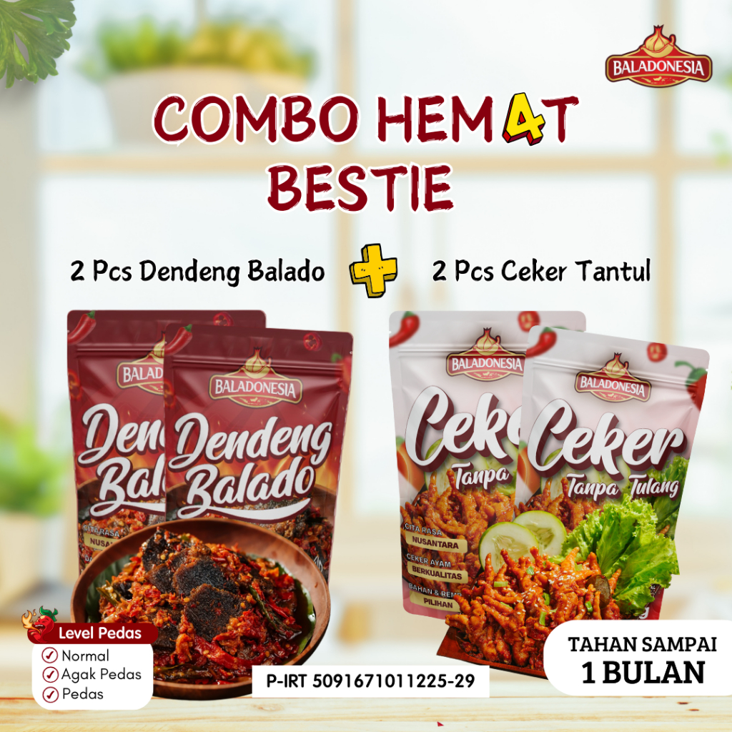 

Combo Hemat Bestie - 2 Dendeng Balado + 2 Ceker Tantul Baladonesia