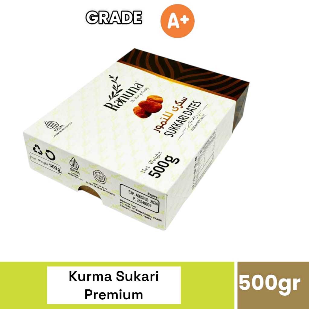 

Kurma Sukkari Ranuna 500 grm Korma Premium Grade A+ Tekstur Lembut Daging Tebal