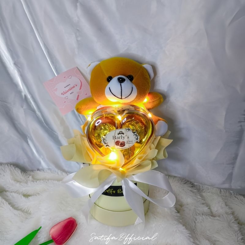 

(READY STOCK)Bloom Box Coklat Love +Boneka Bear Valentine's LED