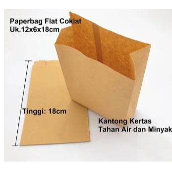 

(100pcs) Kantong kertas Coating coklat (S), tahan air dan minyak Ukuran 23x16x8cm