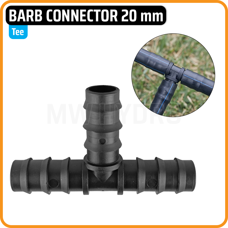 Barb Connector 20 mm - Tee | Konektor Selang PE Irigasi Hidroponik - Tee T