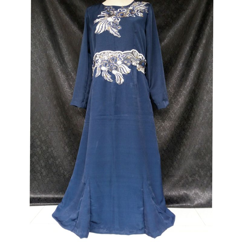 Dress Navy Gamis Renda Biru Tua