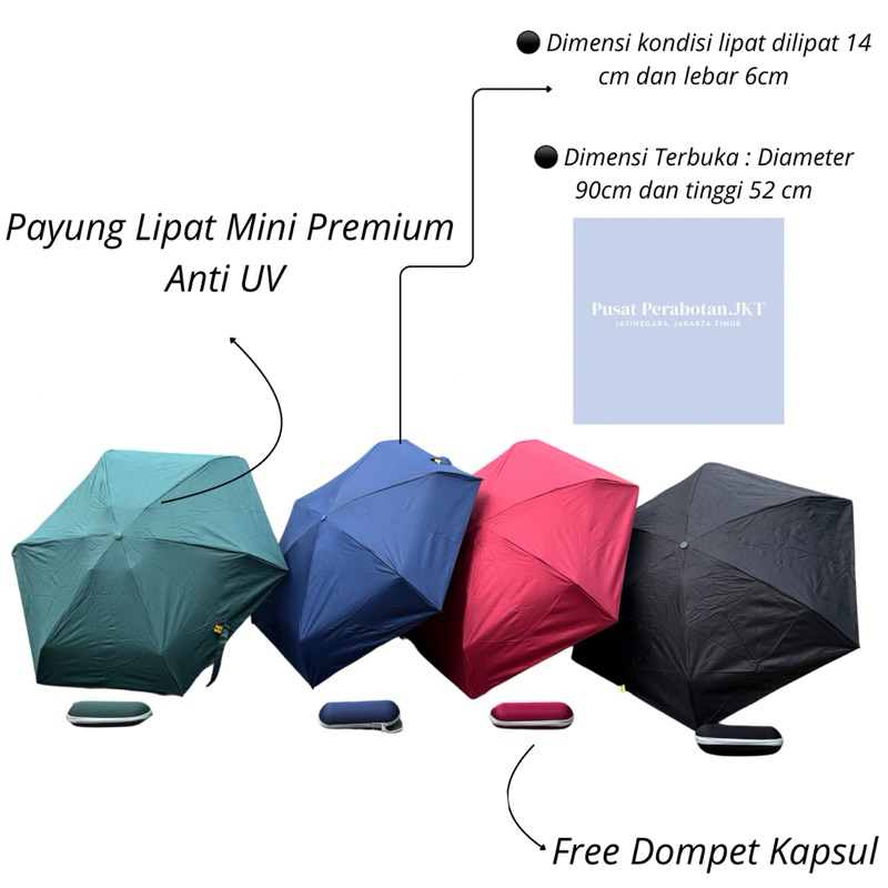 Payung Lipat Mini Premium Dengan Lapisan Anti UV Free Dompet Kapsul