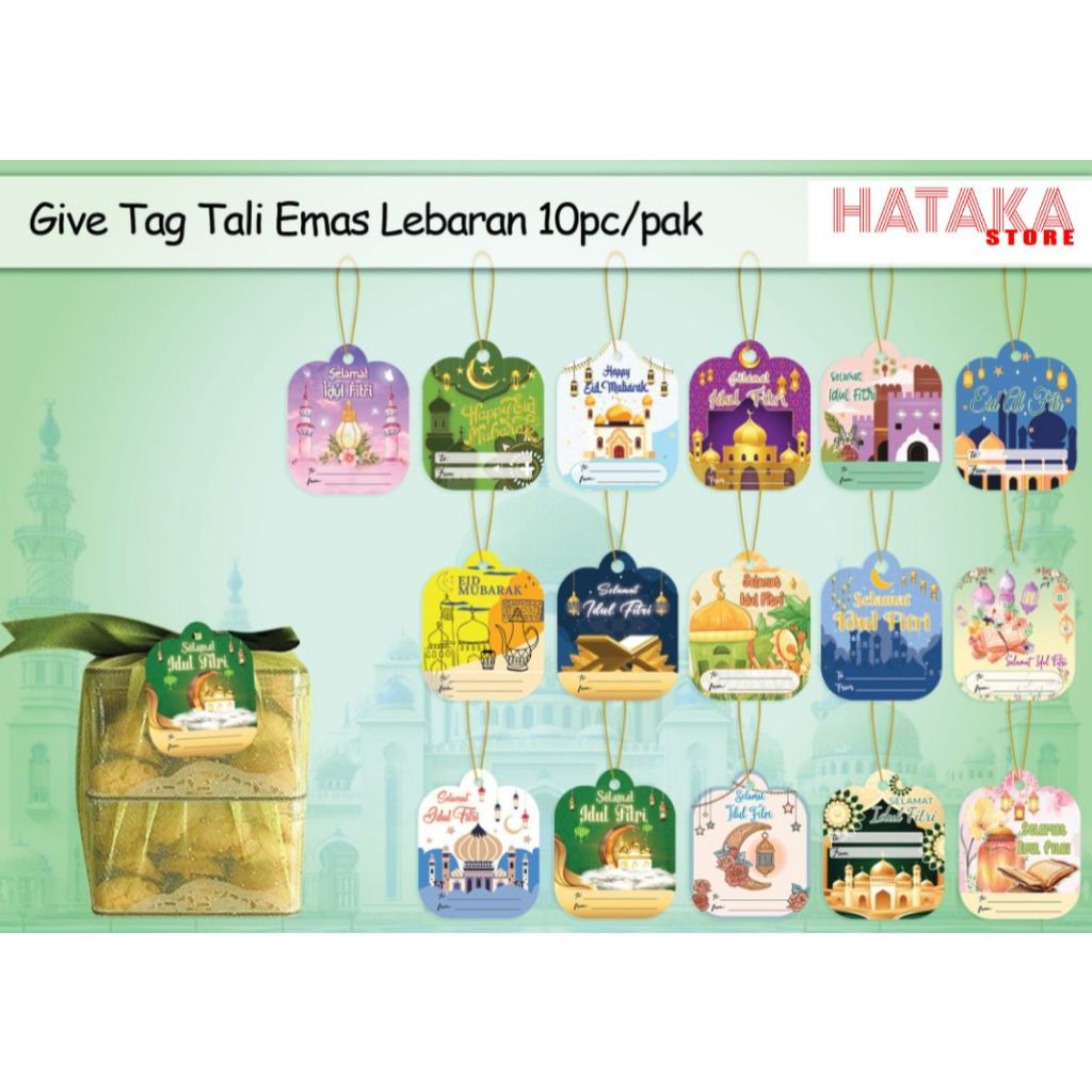 (10 PCS) Hang Tag Idul Fitri Hangtag Kartu Ucapan Ramadhan Parcel Lebaran Tali Emas Gift Tag