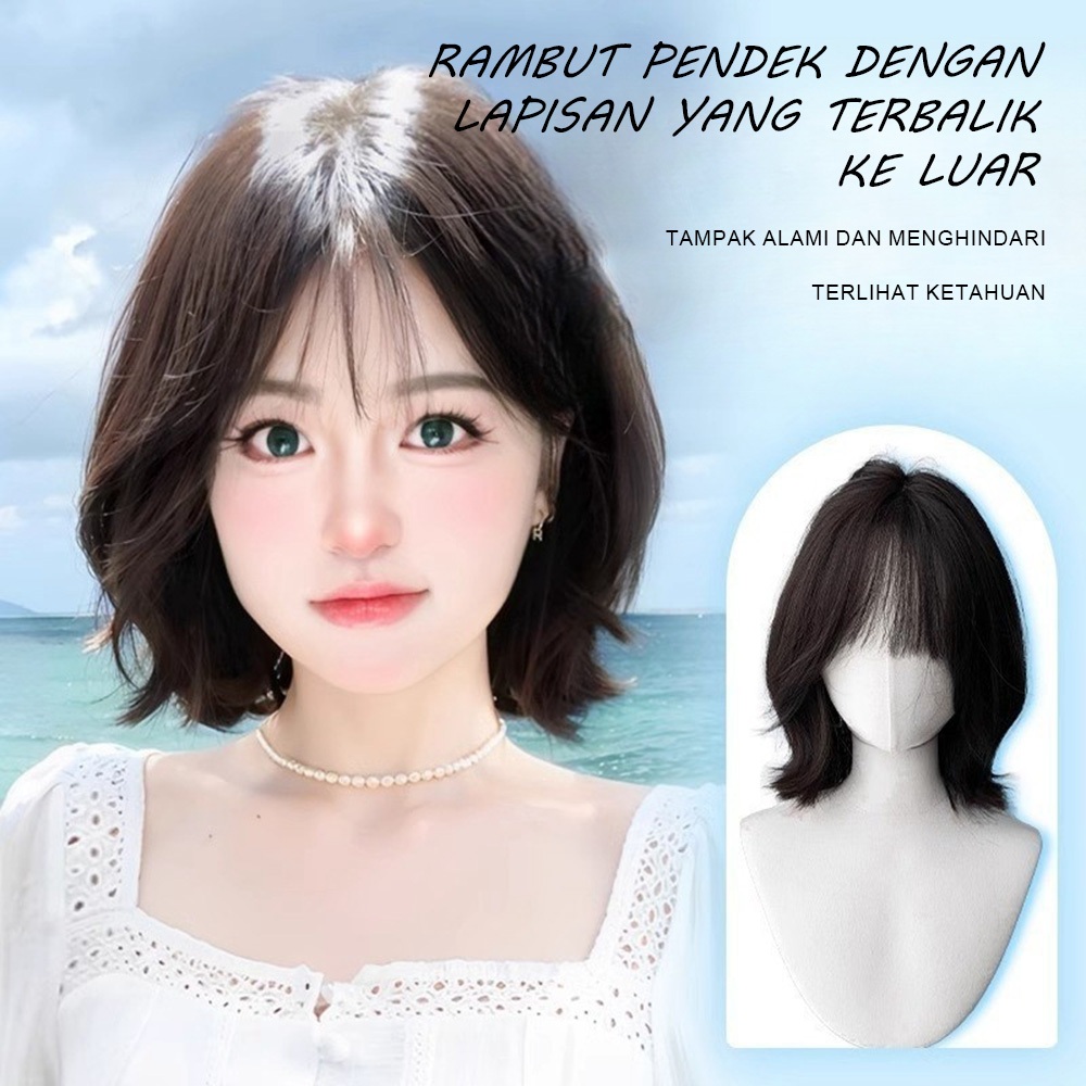 Wig Wanita Full Kepala/Wig Rambut Pendek/Rambut Pendek Palsu Wanita Curly/Wig Korean Style/Wig Natur