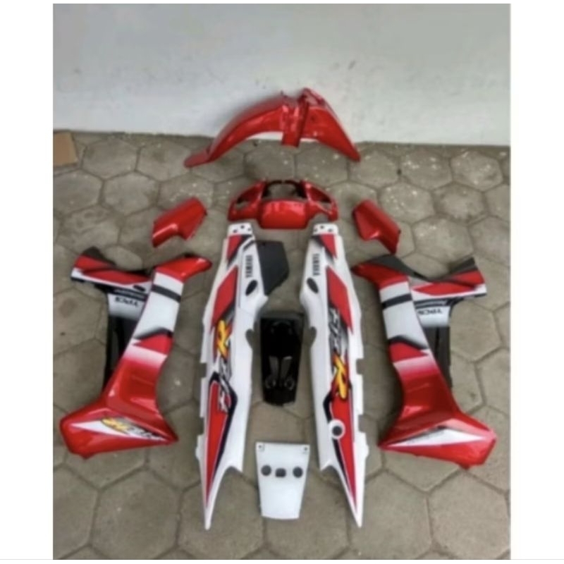 PAKET BODY YAMAHA FIZ R / VEGA R LAMA FULL SET PUTIH MERAH + STRIPING