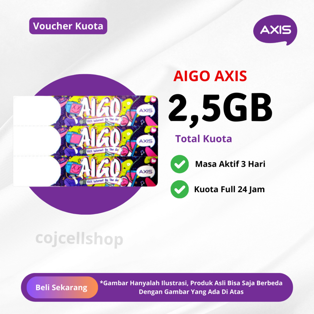 Voucher Kuota AIGO 2,5GB 3 Hari Full 24 JAM - Voucher Kuota Axis 2,5GB 3 Hari Full 24 JAM - Paket Da