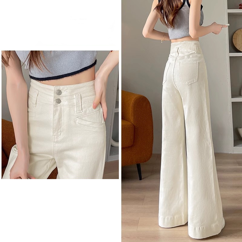 2025 NEW JUMBO Highwaist Cutbray Jeans korea/Celana Jeans Cutbray Loose Wanita putih pants premium