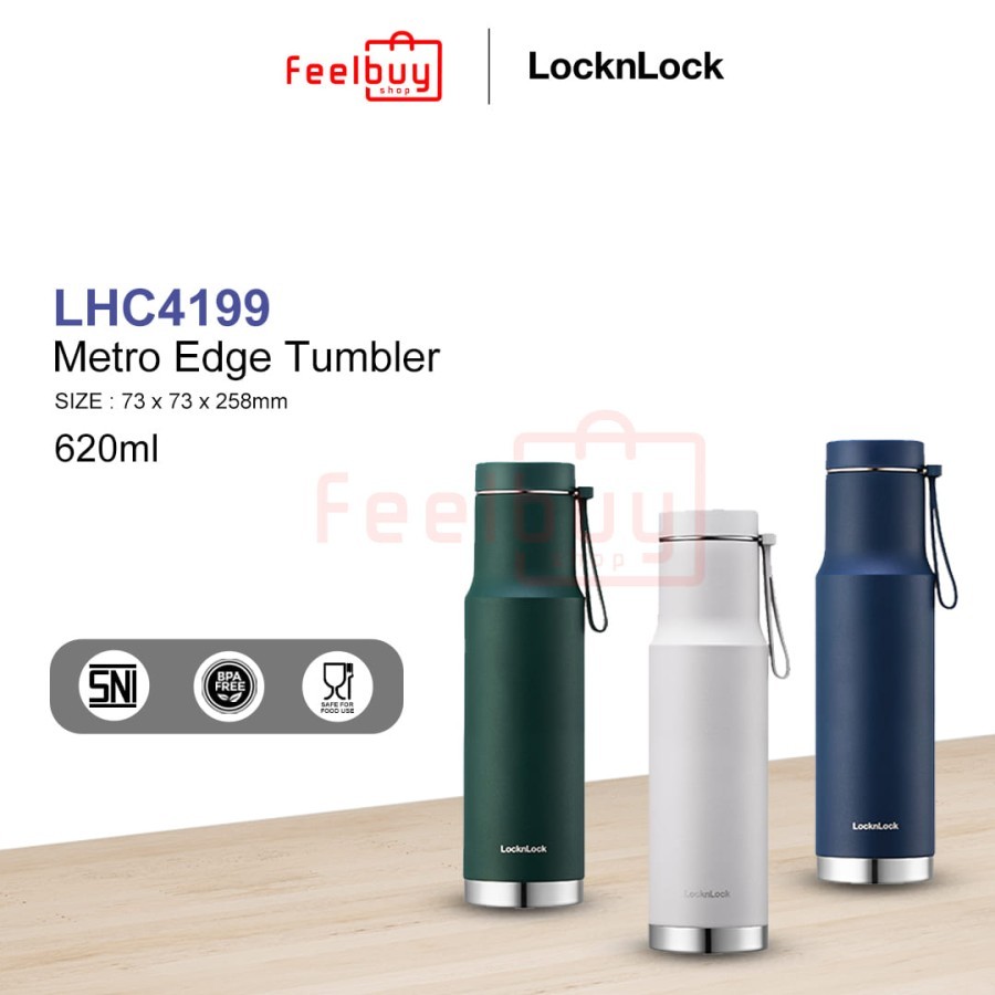 LocknLock LHC4199 Tumbler Metro Edge 620ml - Warna Dark Green, Navy, Ivory, Pink, Gray, Silver