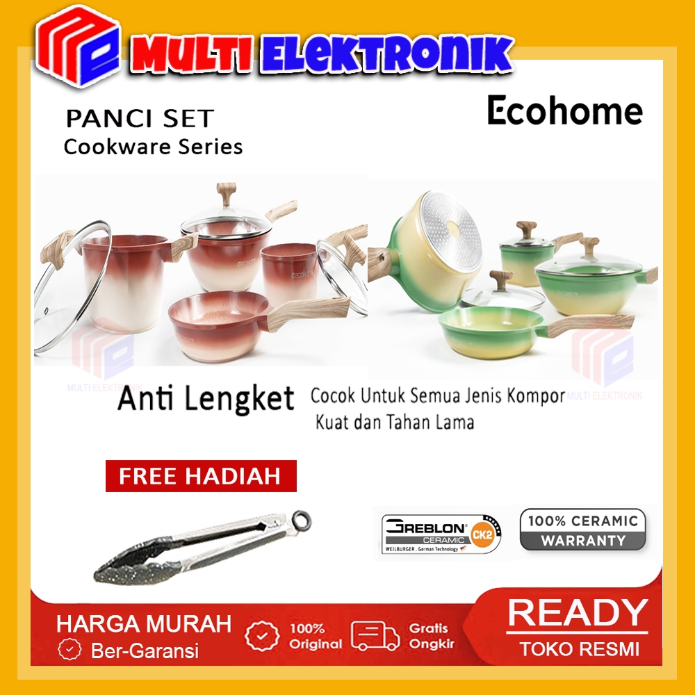 Ecohome Panci Set Cookware Anti Lengket Cookware Greblon CK2 Ceramic Coating