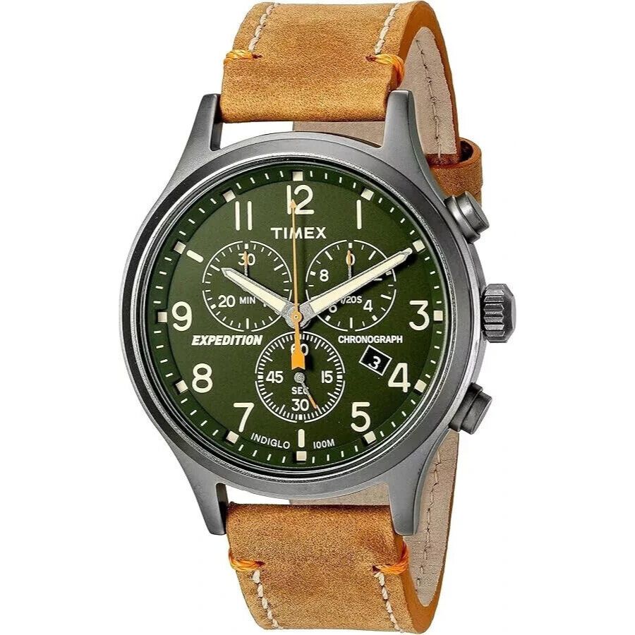 Timex TW4B04400, Men's "Expedition" Leather Indiglo Watch, Chronograph, Date