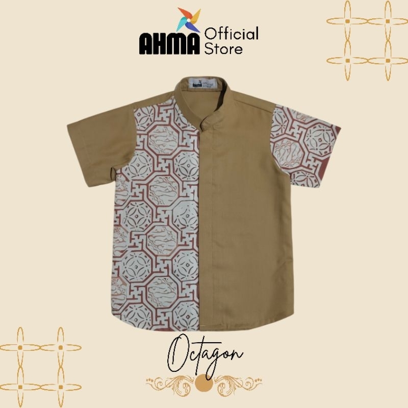 AHMA Kemeja Baju Atasan Batik Lengan Pendek Anak Laki-laki Usia 1 3 5 7 9 10 tahun