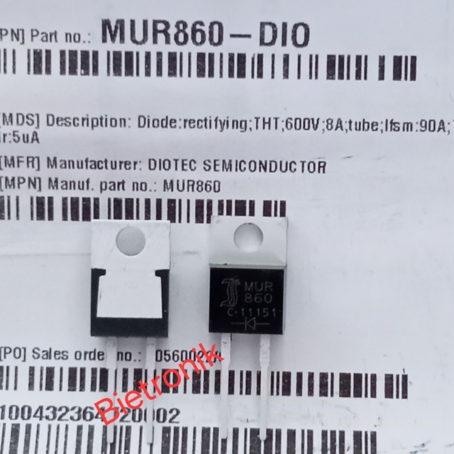 Dioda MUR860 TO-220 Original DIOTEC SEMICONDUCTOR