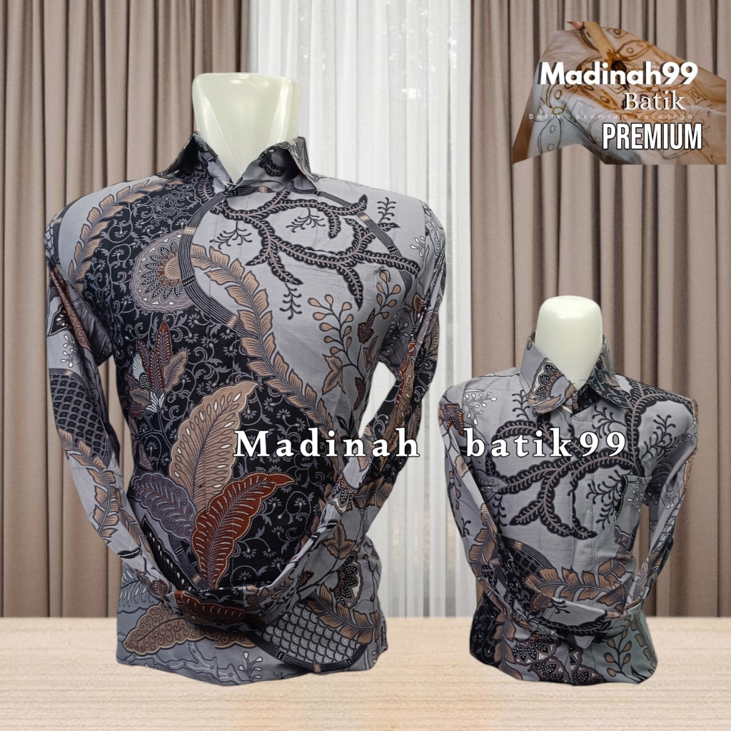 kemeja batik couple ayah anak warna abu steel prremium design by madinah batik99 cod