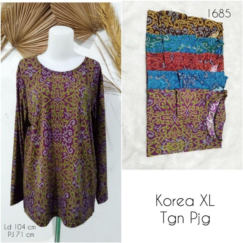 AR6 Baju Kaos Jersey Jumbo Warna Motif Abstrak Bunga Lengan Panjang Wanita