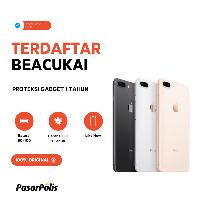 BC iPhone 8 Plus IMEI Terdaftar Beacukai Sinyal Permanen 64gb 256gb original like new