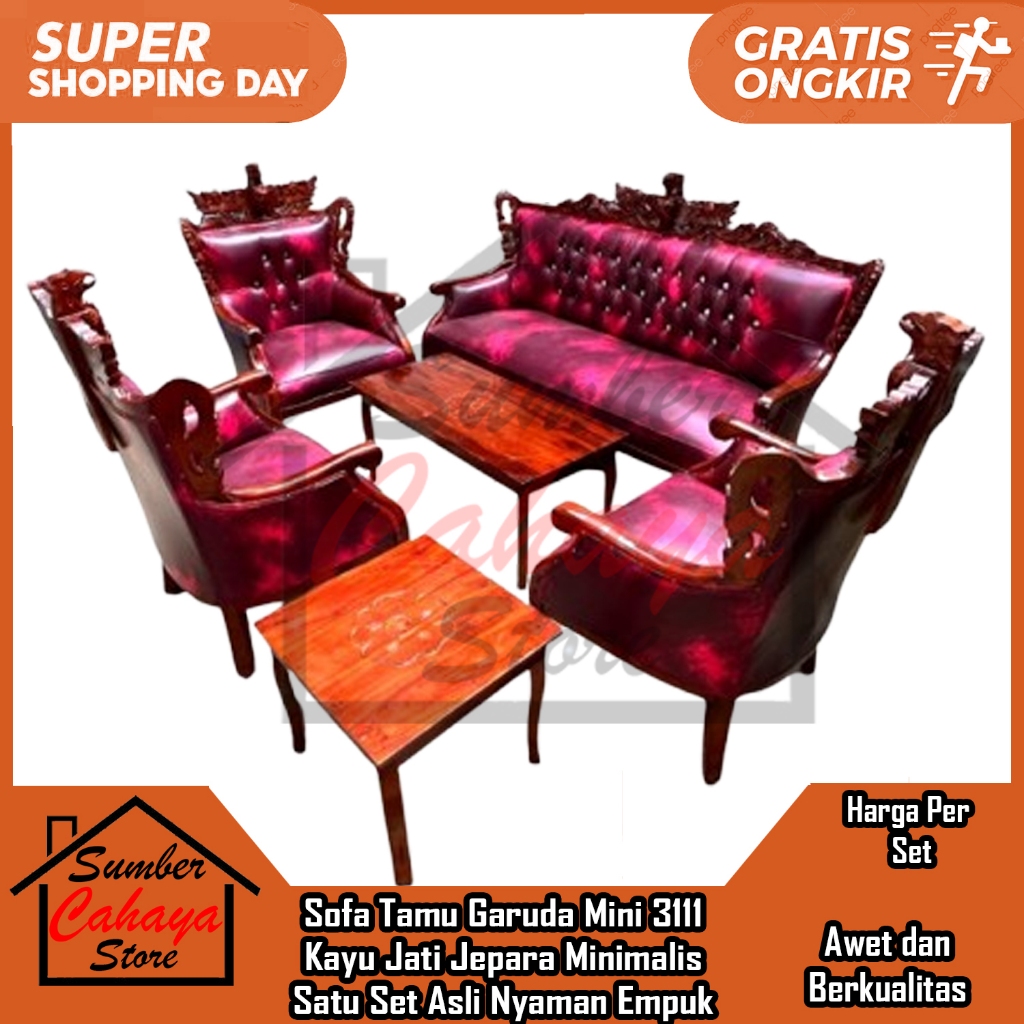 [Kargo] Sofa Tamu Garuda Mini 3111 Jati Jepara Minimalis Sopa Set Kursi Kayu Santai Cerita Jok Oscar