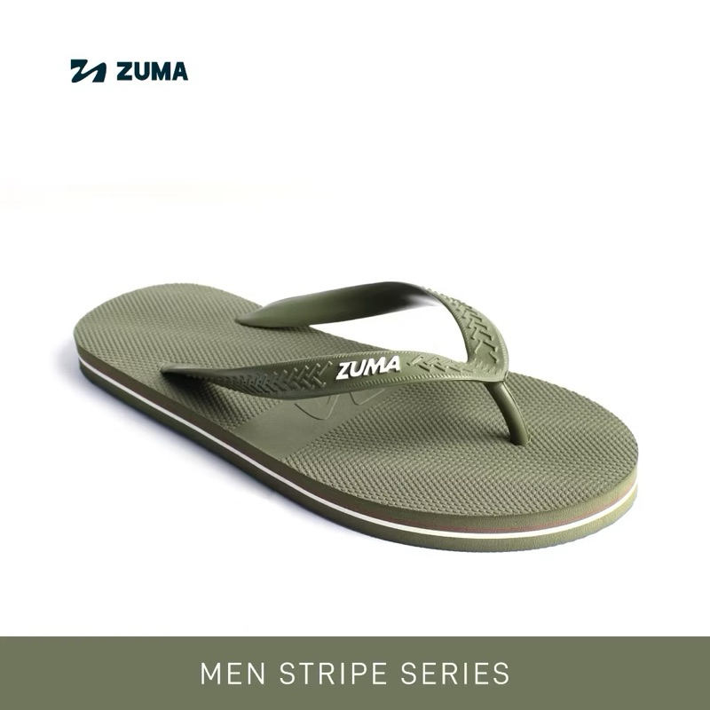 Sandal Zuma Men StripeArmy Mocha White / Sandal Jepit Karet Cowok