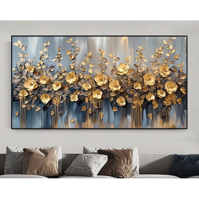 Lukisan dinding bunga emas minalis keren