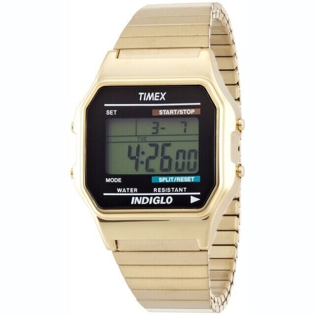 Timex T78677, Men's Digital Goldtone Expansion Watch, Alarm, Indiglo, Chrono,NEW