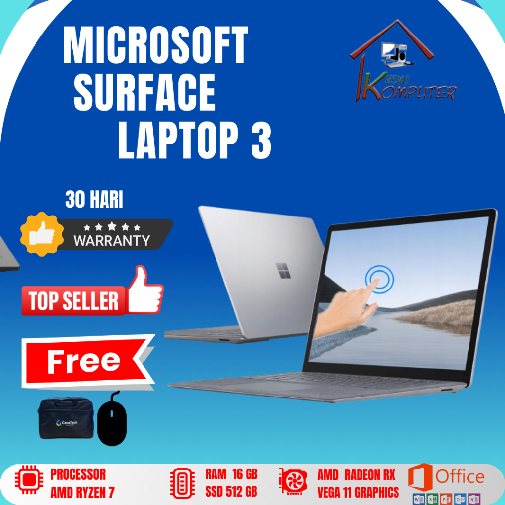 Laptop Microsoft Surface Laptop 3 - AMD Ryzen 7 - Ram 16 ssd 512gb SECOND - Layar 2K- SECOND PREMIUM