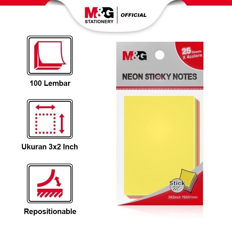 

Sticky Note M&G YS-182 Stick Memo Tempel Penanda Pembatas Buku 3x2inch Neon Color 76x51mm