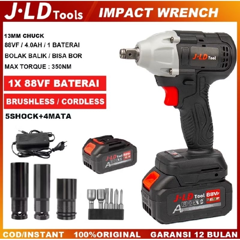 JLD Impact 48S Wrech Brushless 350NM Bor Impact Baterai mesin bor jld 1baterai 88VF impek mobil moto