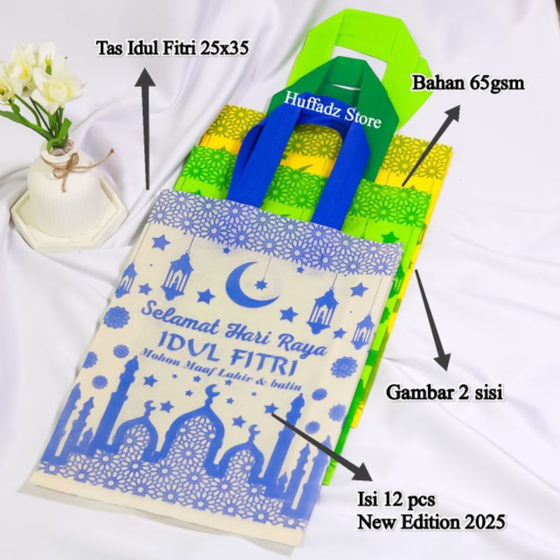 

(ISI 12 PCS) Goodiebag Lebaran 25x35 Tas Spunbond Idul Fitri Ekonomis