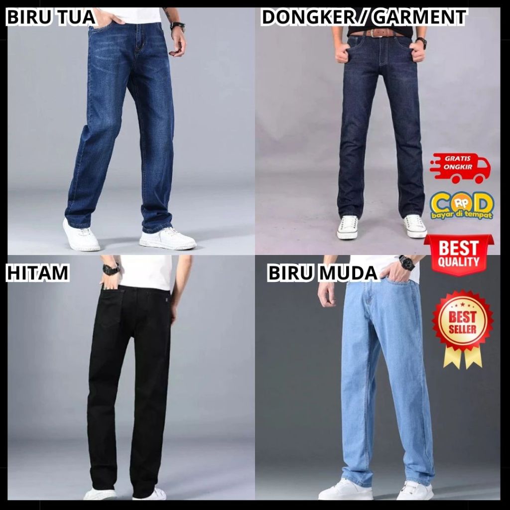 Celana Jins Pria Panjang Standar Jeans Reguler Biru Muda Telor Asin Biru Langit Birumuda Birulangit,