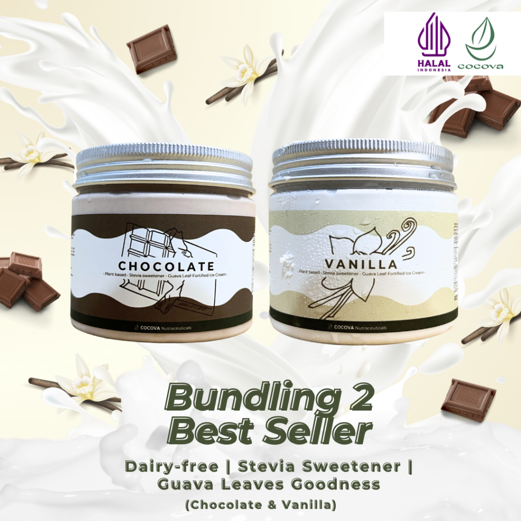 

[COCOVA] Herbal Ice Cream Bundle of 2 Best Sellers - Chocolate & Vanilla - 150 ml┃Sugar-Free, Dairy-Free, Guava Leaf Extract