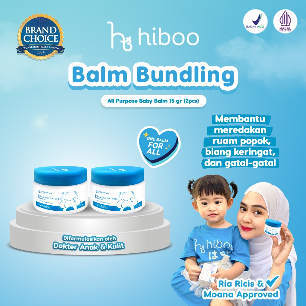 hiboo All Purpose Baby Balm [Set 2x 15g] 10% Coconut Oil Vit E Beeswax - Natural Nourishing Calming 