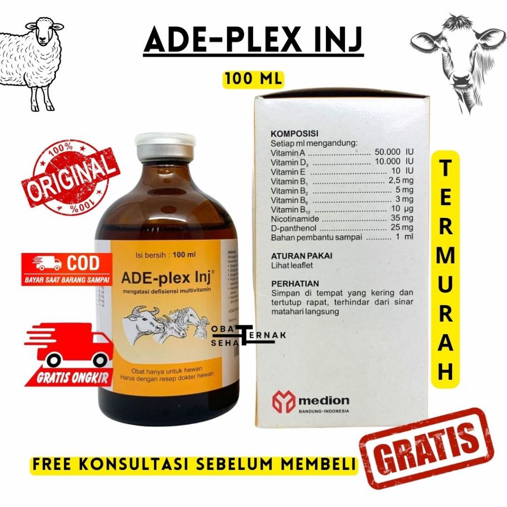 ADE PLEX INJEKSI 100 ML MEDION - Multivitamin Hewan Vitamin ADE dan B Complex Lengkap Sapi Kambing D