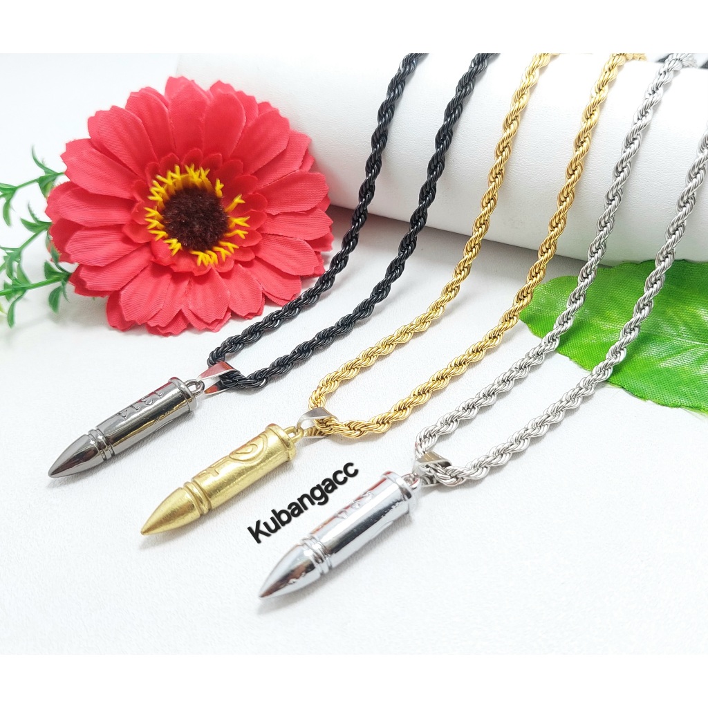 Kubangacc Kalung Peluru Kalung Titanium Tambang Liontin Peluru Rhodium Kalung Pria Wanita