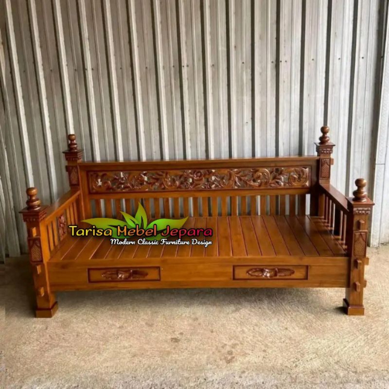 bangku bale bale ukir sofa santai kayu jati tua berkualitas free 2 laci
